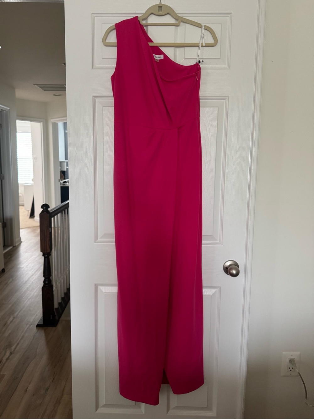 Calvin Klein One-Shoulder Fuschia Evening Gown